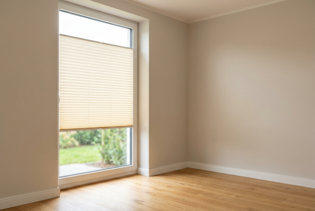 Montierter Plissee-Sonnenschutz am Fenster in Oberaula