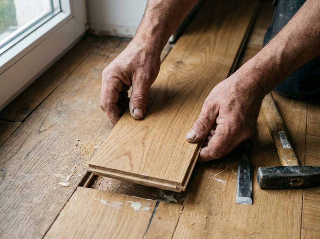 Ersatzdiele wird passgenau eingesetzt