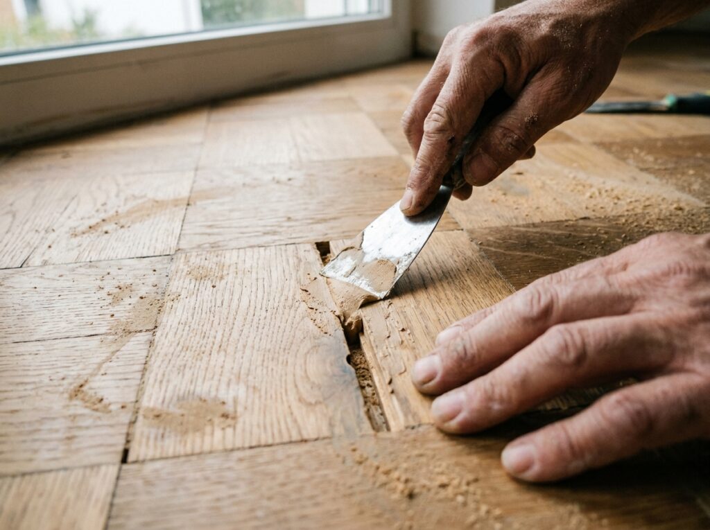 Parkettfuge wird geschlossen