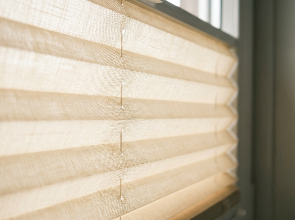 Plissee-Faltenstoff am Fenster — Detail