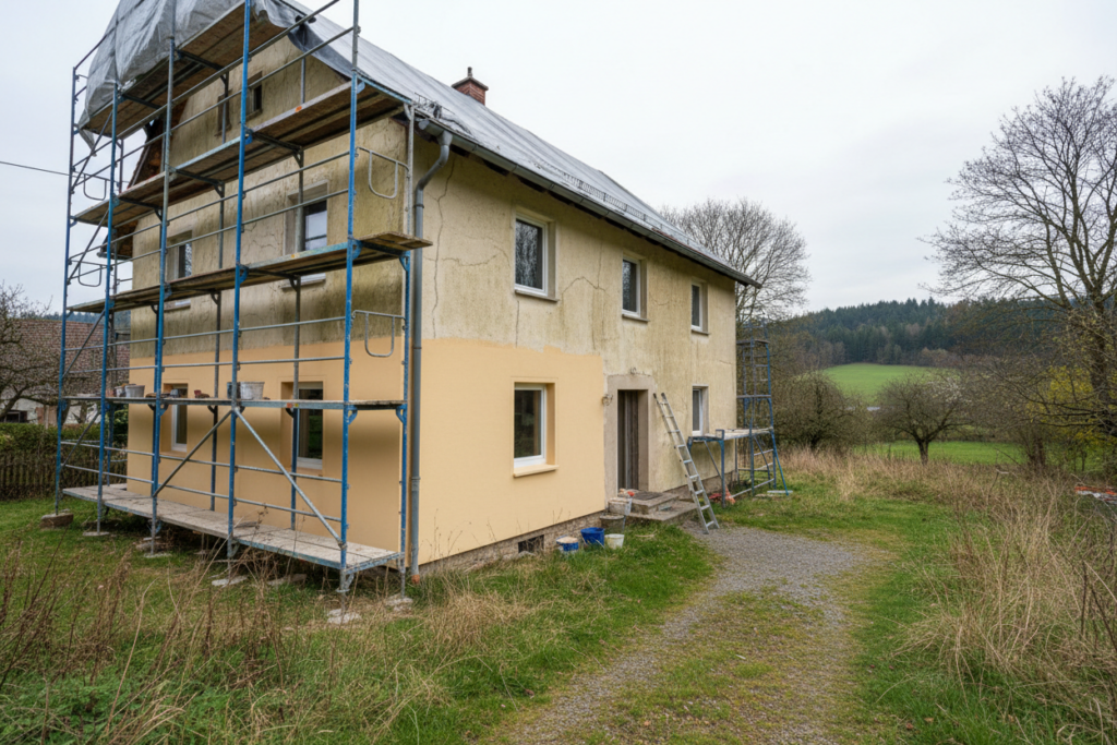Fassadenrenovierung an einem Haus in Schwarzenborn — Maler Lauer